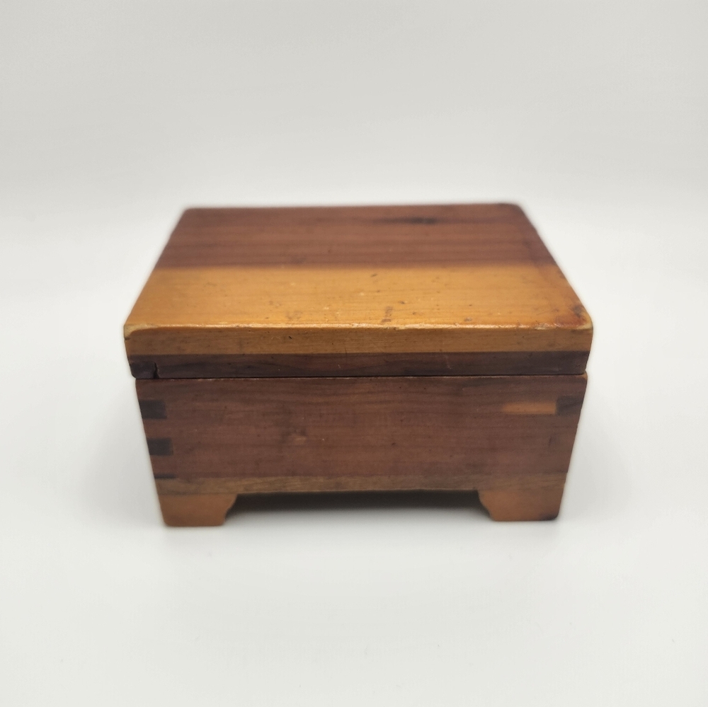 ANTIQUE Small Miniature cedar hope chest trinket box.  tongue and groove wood